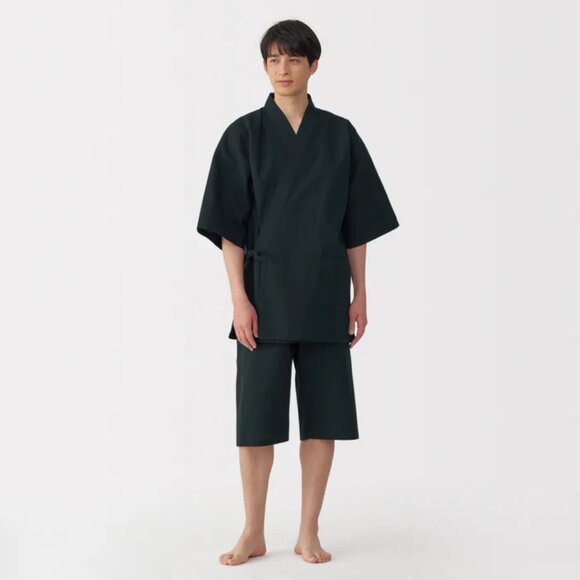 MUJI - Men’s Shijira Jinbei Loungewear Set Deep Black Medium - Picture 3 of 5